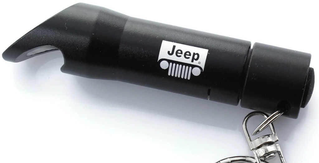 Black Jeep Grille Mini Flashlight LED Bottle Opener Key Chain - Click Image to Close